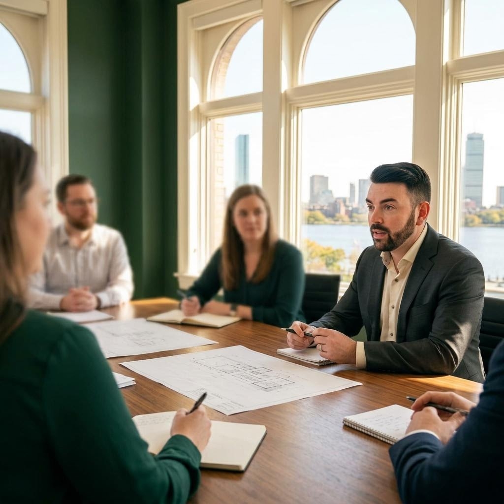 AI assisted editorial depiction of John P. Cronin planning at a sunlit meeting table