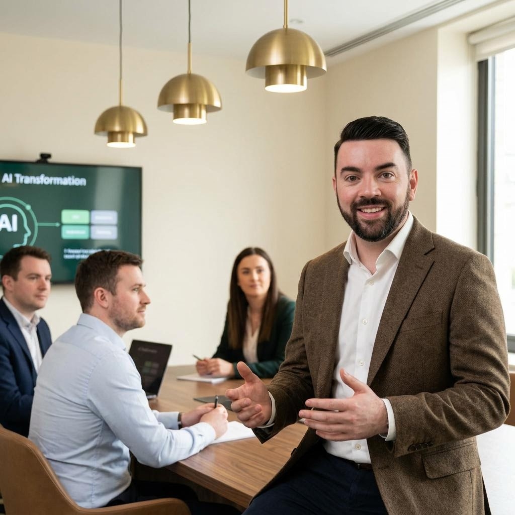 AI assisted editorial depiction of John P. Cronin discussing ai transformation leadership