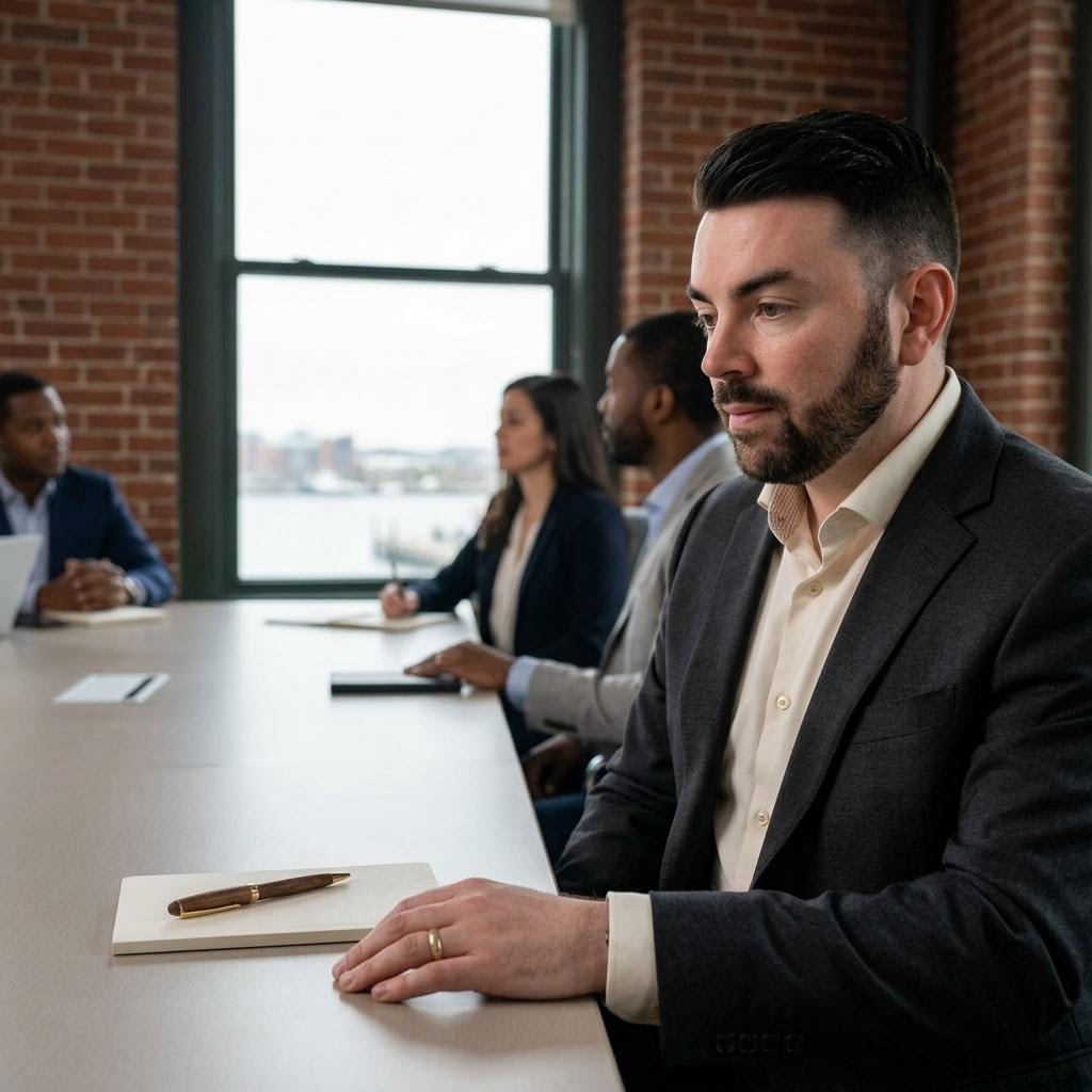 AI assisted editorial depiction of John P. Cronin discussing boards founders