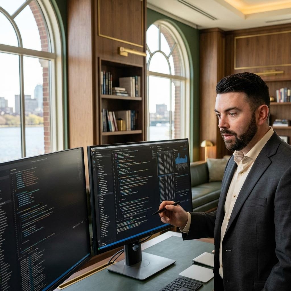 AI assisted editorial depiction of John P. Cronin discussing build buy or compose ai