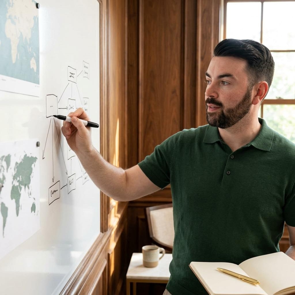 AI assisted editorial depiction of John P. Cronin discussing executive strategy transformation