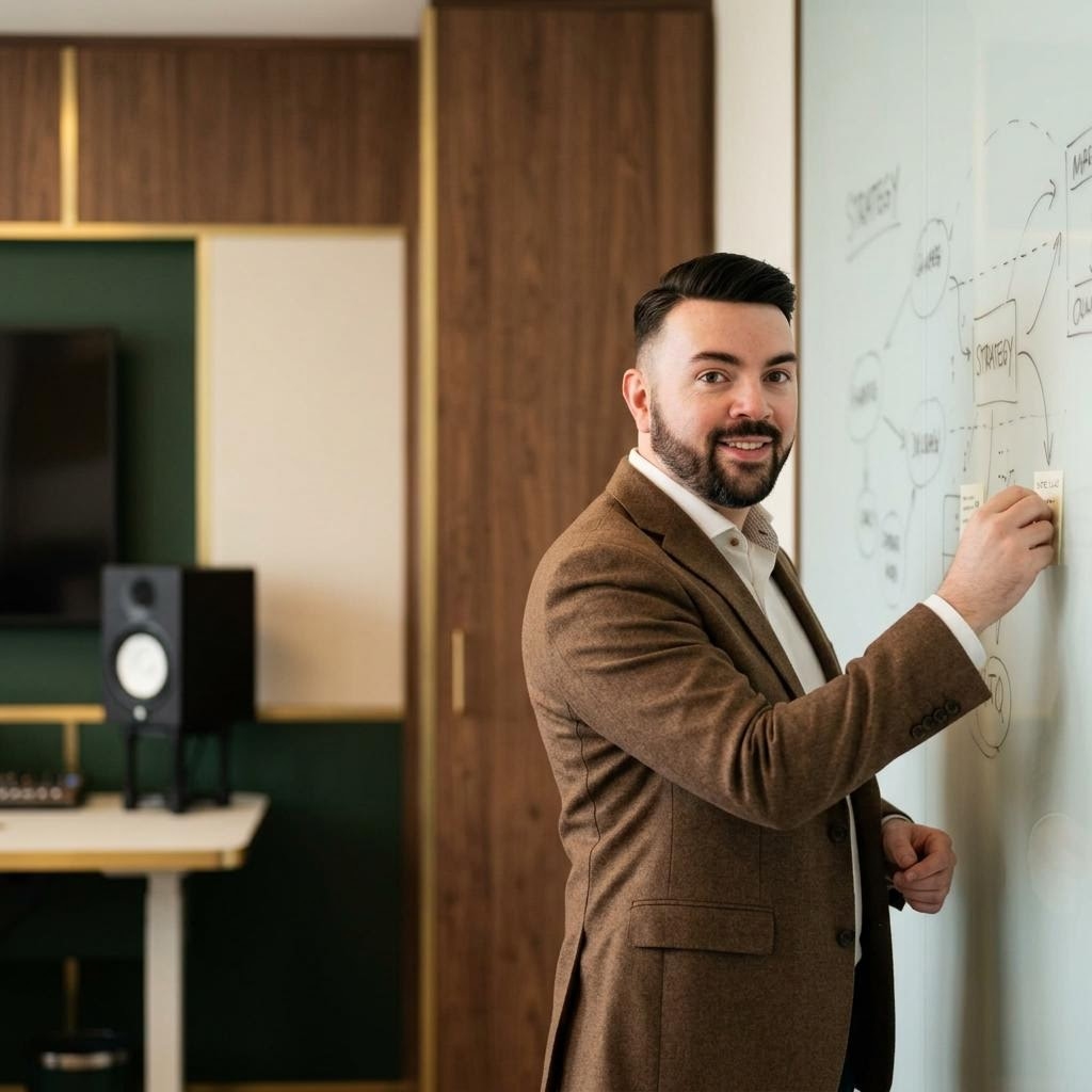 AI assisted editorial depiction of John P. Cronin preparing for a private studio interview