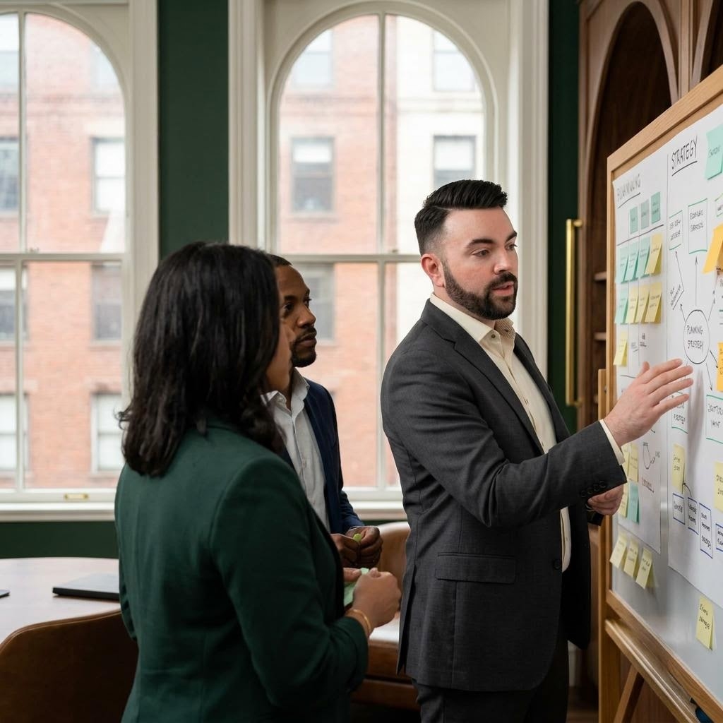 AI assisted editorial depiction of John P. Cronin discussing strategic direction