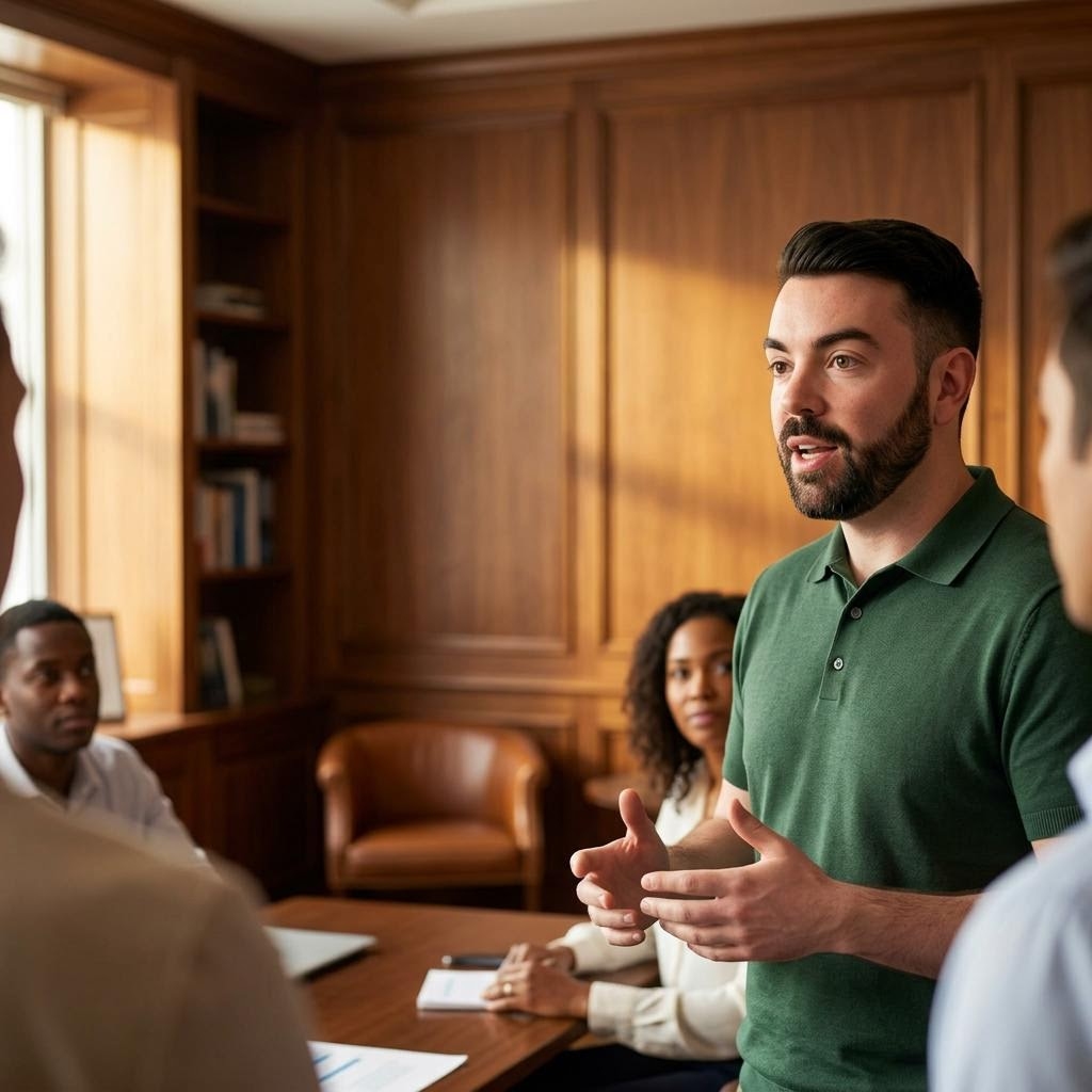 AI assisted editorial depiction of John P. Cronin discussing strategic leadership